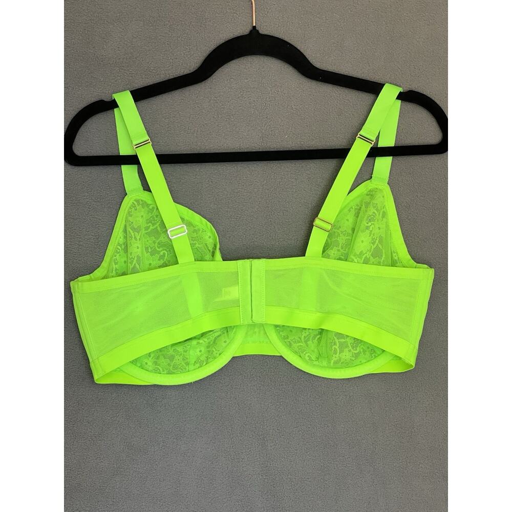 Cacique Unlined Demi Bra 40DDD Lime Green Floral Lace Underwire Sexy Feminine - Picture 5 of 10